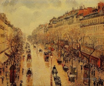  Montmartre Oil Painting - boulevard montmartre afternoon in the rain 1897 Camille Pissarro Parisian